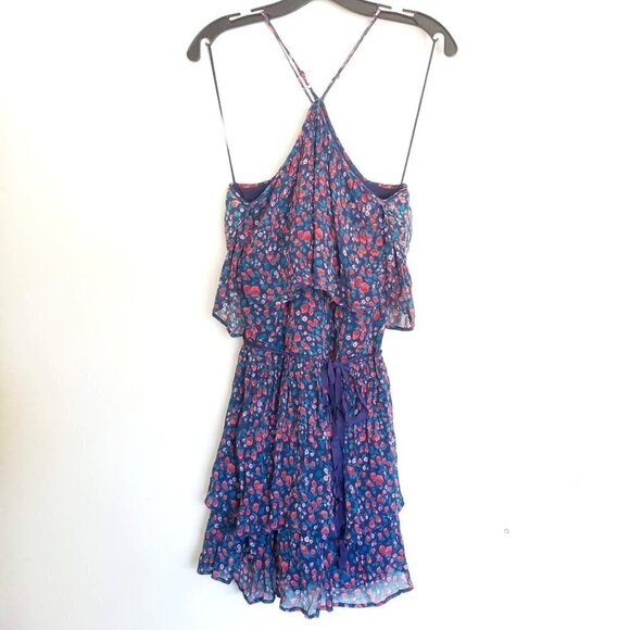 Paige Darya Floral Print Halter Silk Ruffle Layered Mini Dress Size Medium - Picture 7 of 17